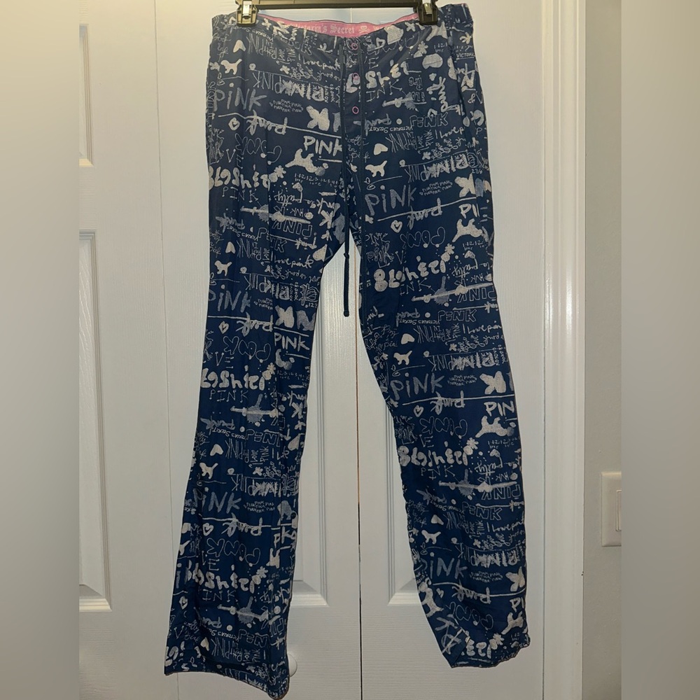 PINK 100% cotton vintage pajama pants/loungewear w/ snap & drawstring Size Small